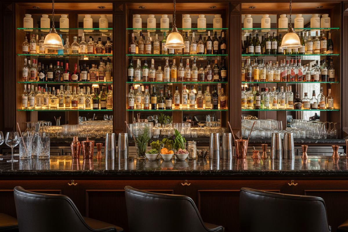fancy bar with mixologist setup